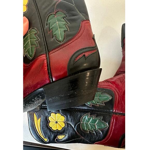 Stallion Women’s Custom Red Floral Peewee Cowgirl Boots Cowboy Leather Vintage 5 - Picture 15 of 16